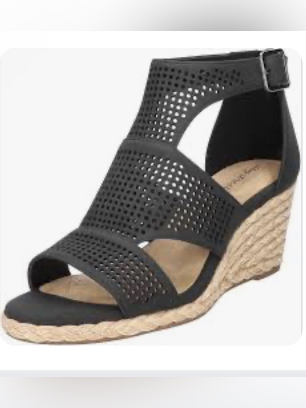 easy street Black Perforated Espadrille Wedge Sandal 8.5 NIB